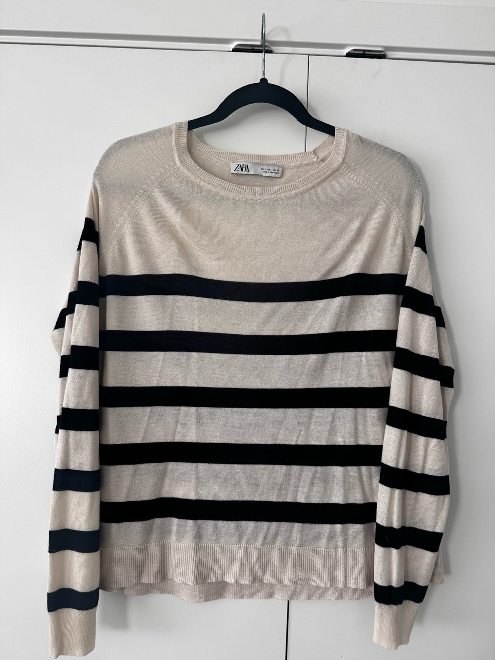 ZARA Cream & Black Striped Crewneck Sweater